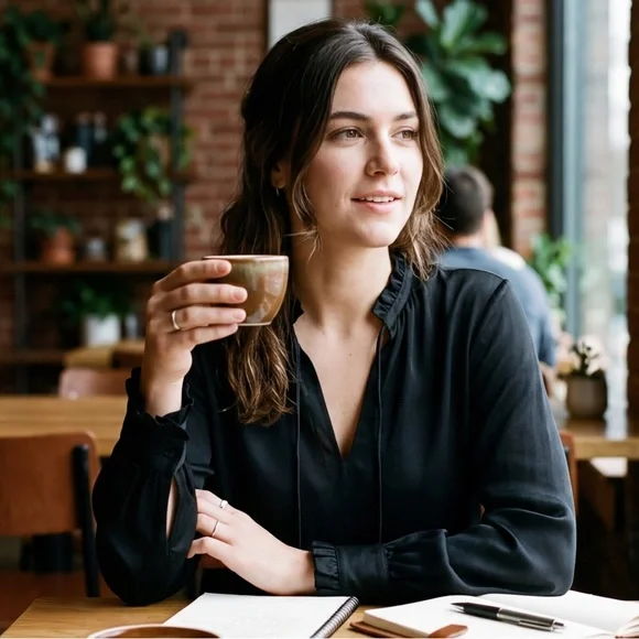 rag & bone Bennett 💯 silk Black Ruffled V-Neck Blouse M - Picture 1 of 9